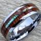 Men's Tungsten Ring with Abalone Inlay, Hawaiian Koa Wood 8mm Comfort Fit Wedding Band