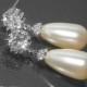 Teardrop Pearl Bridal Earrings Swarovski Ivory Pearl Cubic Zirconia Earrings Cream Pearl Wedding Earrings Bridal Pearl Jewelry Prom Jewelry