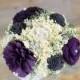 Bridesmaids Bouquet,Purple, Charcoal Grey, Violet Sola Flower Bouquet, Handmade Bouquet, Keepsake Bouquet, Alternative Bouquet