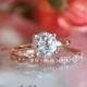 1.42 ct.tw Bridal Ring-Round Solitaire Engagement Ring-W/ All, Half Eternity Band Ring-Rose Gold Plated-Sterling Silver [61333RG-2]