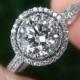 1.00 carat Round - Double Halo - Pave - Antique Style - Diamond Engagement Ring 14K white gold - Weddings - Bp019