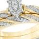 1/4 CT. T.W. Marquise Composite Diamond Slant Striped Bridal Set in 10K Gold