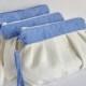 Set of 3  Bridesmaid Clutch Pleated Wristlet Pouch Make Up Bag Ivory Blue Floral Linen Cotton