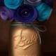 Rustic shades of blue Paper Flower Bouquet- Hand Painted Gold Mason Jar!