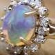 Fantastic Oval Australian Opal & Diamond Engagement Ring 18K Yellow Gold