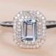 Engagement Ring Aquamarine Ring Diamond Ring White Gold Ring Princess Cut Ring Halo Shape Ring Delicate Ring Anniversary Ring Promise Ring