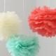 12pcs Mixed Mint Coral Ivory DIY Tissue Paper Flower Pom Poms Wedding Birthday Shower Party Hanging Decoration