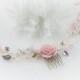 Blush Pink bridal comb, Wedding comb Floral vine hair accessory, Pink ivory gold wedding comb, Rhinestone hair vine comb Pink wedding.