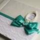Mint & White Wedding Guest Book with initials  Mint Baby shower Wishes Book  Personalized Wedding Sign in Book   Ostrich Feather Pen