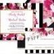 WEDDING INVITATIONS SUITE Wedding Invitation Set 2 Piece Wedding RsVP Invites Black White Striped Pink Ready Made Printed or DiY - Christy