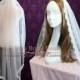 Finger Tip Wedding Veil with Eye Lash Lace Edge Gathered with Comb VG1055