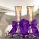 luxury  Purple LACE Wedding glasses / champagne flutes for bride and groom G4/6-0001