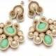 Mint earrings, Crystal mint chandelier earrings, Mint statement earrings, Pearl chandelier soutache earrings