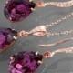 Amethyst Rose Gold Jewelry Set Purple Crystal Earrings&Necklace Set Swarovski Amethyst Rhinestone Jewelry Set Wedding Bridesmaids Jewelry - $25.00 USD