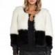 Simple black and white color fur PU leather t button sleeve placket stitching fur coat - Bonny YZOZO Boutique Store