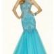 Long Beaded Mermaid Style Halter Prom Dress by Mori Lee - Discount Evening Dresses 