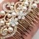 Gold Bridal Comb, Pearl Wedding Hair Pin, Rhinestone Pearl Hairpiece, Pearl Bridal Hair Comb, Gold Vintage Wedding Hair Accessory
