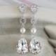 Catherine - Swarovski Crystal Teardrop Earrings, Bridal Wedding Bridesmaid Earrings, Cubic Zirconia Pearl Earrings, White weddings jewelry