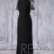 2017 Black Chiffon Bridesmaid Dress Slim, Lace Short Sleeves Wedding Dress, Long Prom Dress, Women Formal Dress Floor Length (H375)