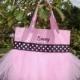 Child's Embroidered Dance Bag - Pink Tote Bag with pink and black polka dot ribbon MINI Tutu Tote Bag - MTB83 - BPT
