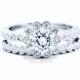 Bezel Set Rings, Milligrain Rings, Flower Engagement Set, White Gold and Diamond Wedding Set, Engagement Diamond Rings 