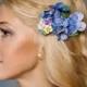 Bridesmaids floral headpiece, Prom headpiece, English garden, hair flower, Blue Hydrangea, Party flower fascinator- Fiona