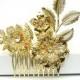 Hair Jewelry FREE SHIPPING Gold Hair Comb Bridal Comb Flower Hair Comb, Wedding Silver Floral Headpiece, Crystal Comb, Wedding Hair Accessories, Prom - $29.00 USD