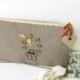 Make Up Case , Gingerbread Cosmetic Case, Linen Case , Embroidered Linen Pencil Case, Storage Accessory  , Chic Cottage Zipped Case