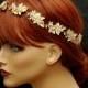 Gold Bridal Headpiece Hair Jewelry Leaf Wedding Headband FREE SHIPPING Flower Gold Bridal Hair Vine Rustic Halo Tiara Boho Crown Leaf Headband Wreath - $85.00 USD