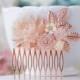Blush Wedding Rose Gold Hair Comb Soft Pink Ivory Rose Flower Bridal Hair Comb Rose Gold Leaf Hair Accessory Nudes Natural Tones Hair Piece