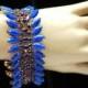 FREE SHIPPING Blue Rhinestone Bracelet, Prom Cuff Bracelet, Gold Bracelet, Prom 1920s Crystal Bracelet, Something Blue Bracelet - $34.00 USD