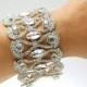 Bridal Cuff Bracelet, Art Deco Silver Crystal Bracelet, Prom Gold Rhinestone Bracelet, Wedding 1920s Old Hollywood Bracelet, Prom Jewelry - $45.00 USD