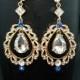 FREE SHIPPING Gold Bridal Earrings Wedding Earrings Blue Chandelier Earrings, Prom Earrings, Royal Blue Earrings, Blue Jewelry, Prom Jewelry - $38.00 USD
