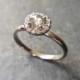 Grey Rose Cut Diamond Ring - Clear Grey Diamond, Diamond Halo, Modern Rustic Diamond, 14K White Gold, Diamond Halo Ring, Engagement Ring