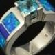 Lab Created Opal Engagement Ring with Topaz and Lapis in Sterling Silver by Hileman Silver Jewelry