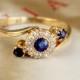 Edwardian Sapphire Diamond Engagement Ring, 18k Gold Antique Past Present Future Ring, Sapphire Diamond Halo Ring, Natural Sapphire Ring