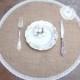 Wedding Burlap Placemat Round Table Setting Circular Dinner Placemat Burlap and white lace Overlay Country Table Mat Rustic Chic Decor - $5.11 USD