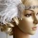 Art deco 1920s design, The Great Gatsby flapper, bridal fascinator 1920's, 1930's, Feather rhinestone crystal headband, wedding headpiece