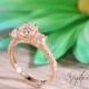 Rose Gold - 2 carat Three Stone Round + Accent Engagement Ring - 14K Rose Gold, Multistone, Wedding,Statement Ring, Promise Ring by Sapheena