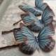 Hand Cut silk butterfly hair pin - Dusky Blue Sparkles