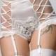 Alexina Bridal Ivory silk and heart crochet embroidery suspender high brief short, white wedding lingerie