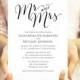 Mr. and Mrs. Wedding Invitation Template, Editable Template, DIY Wedding Printable, Personalized Invitation, Wedding Invitation #BT104 - $6.50 USD