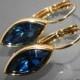 Navy Blue Crystal Marquise Earrings Swarovski Montana Blue Gold Leverback Earrings Wedding Bridesmaid Navy Blue Jewelry Dark Blue Earrings - $24.80 USD