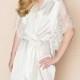Grace winged wedding silk robe kimono with French Lace sleeves in off white