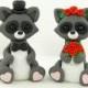 Bride and Groom Raccoon Wedding Cake Topper Polymer Clay