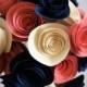 Coral and Navy Wedding, Coral, Navy, and Ivory Paper Flower Bouquet, Alternative Paper Rose Bouquet