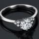 Round Cut Moissanite Engagement Ring 14k White Gold Art Deco Forever Brilliant Moissanite Ring Charles and Colvard Diamond Ring