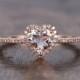 Valentine's present 6mm Heart Shape Morganite Ring 14K Rose Gold Morganite Engagement Ring Pave Diamond Wedding RingMorganite Halo Ring