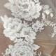 Applique lace , cotton floral embroidery lace applique, bridal applique, wedding gown veil applique, lace motif , bridal hair headpiece