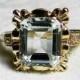 Aquamarine Ring Art Deco Engagement Ring Vintage Ring 2.9 Carat Aquamarine 14k Yellow gold ring Orange Blossom motif